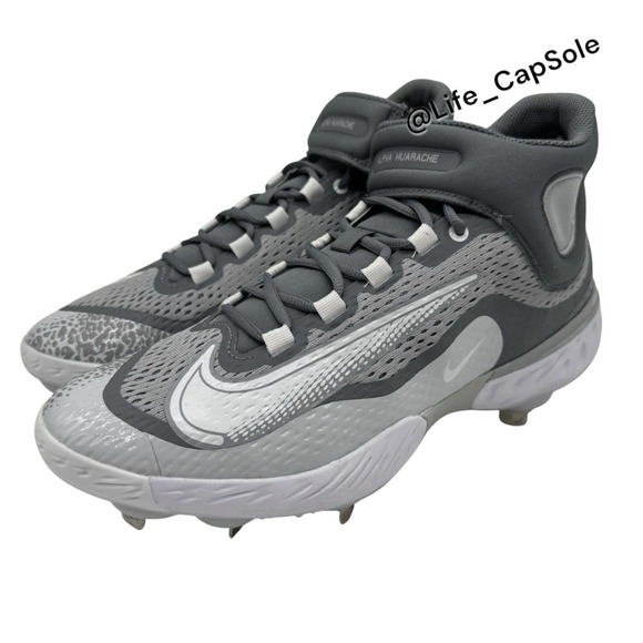 Mens 14 Nike Alpha Huarache Elite 4 Mid‎ Grey White Baseball Cleats DJ6520-012 - Picture 1 of 8
